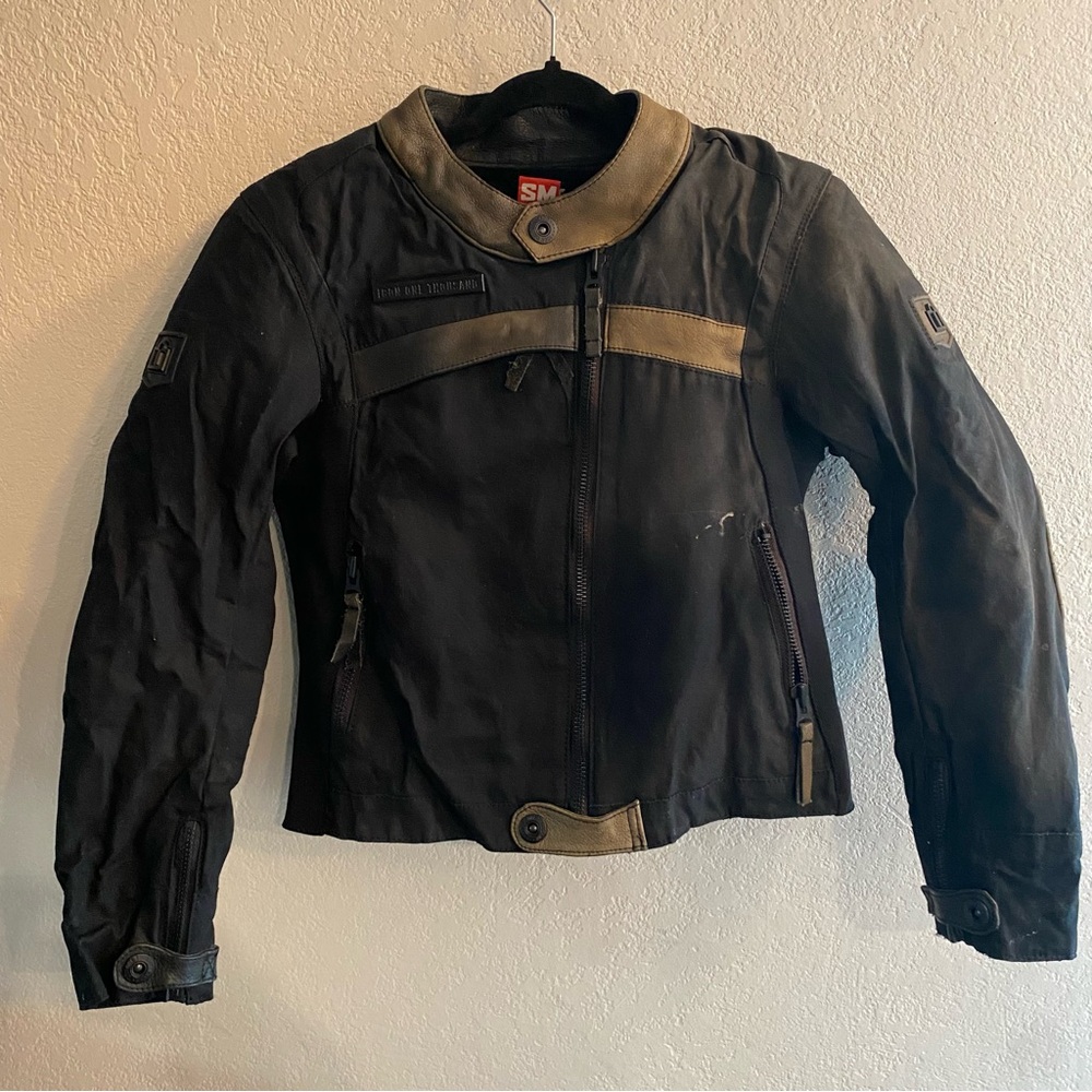 ICON Black and tan Motorcycle Jacket women’s small